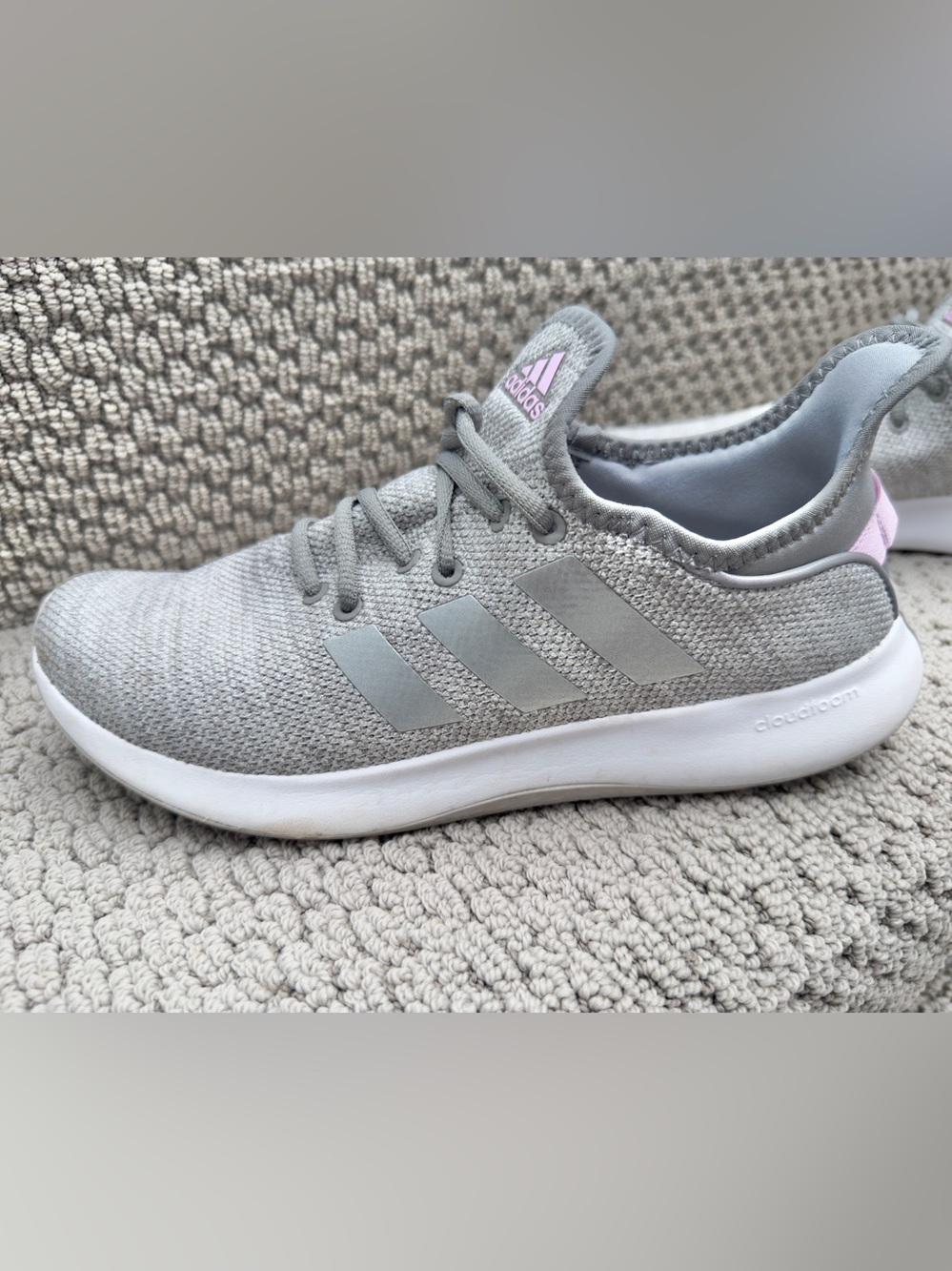 adidas Grey Knit Sneaker with Pink Logo